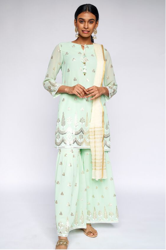 2 - Sage Green Embroidered Straight Suit, image 2