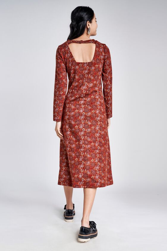 5 - Rust Floral Embroidered Fit and Flare Dress, image 5