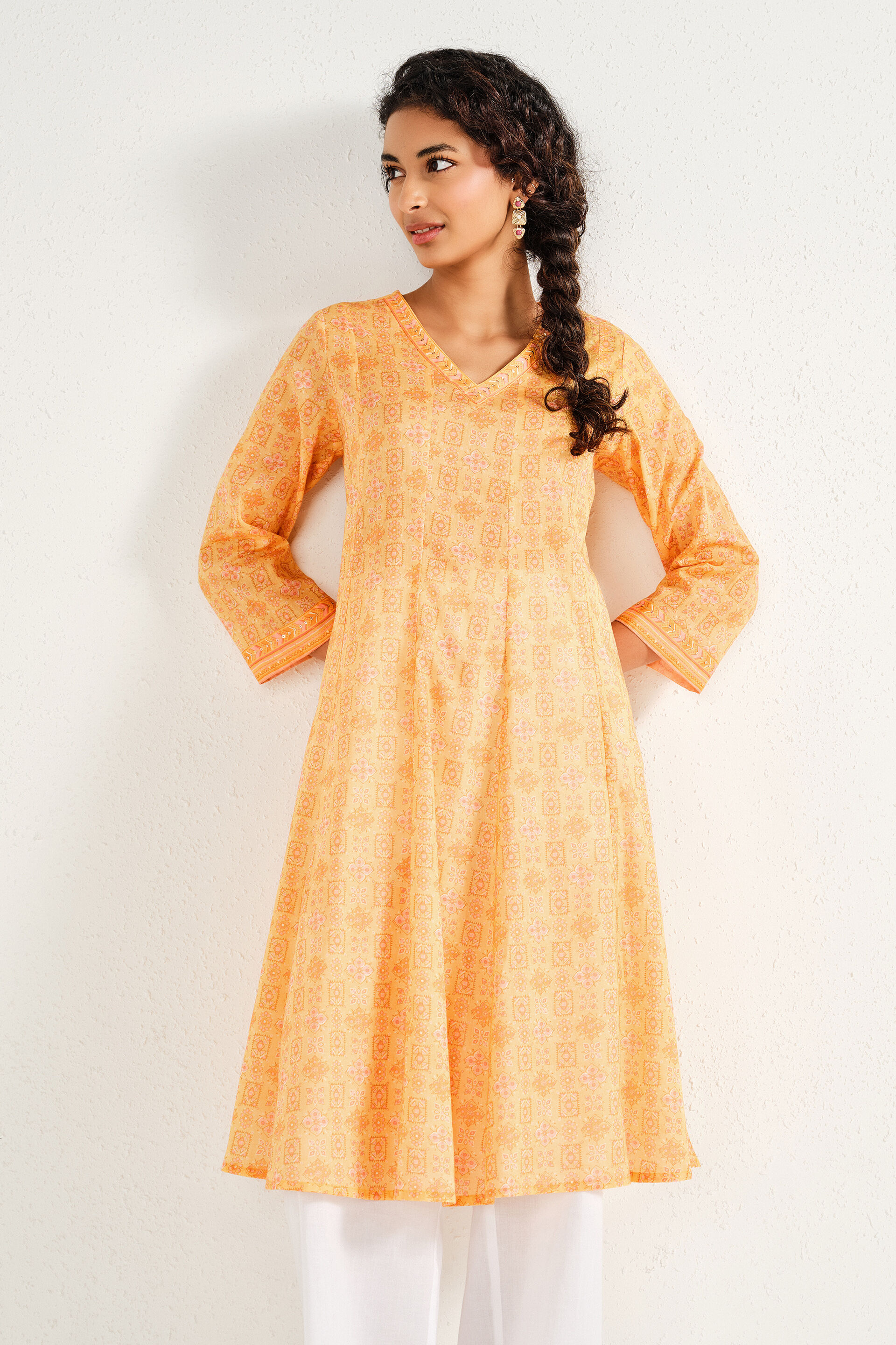 Asavari Yellow Cotton Kurta, Yellow, image 3