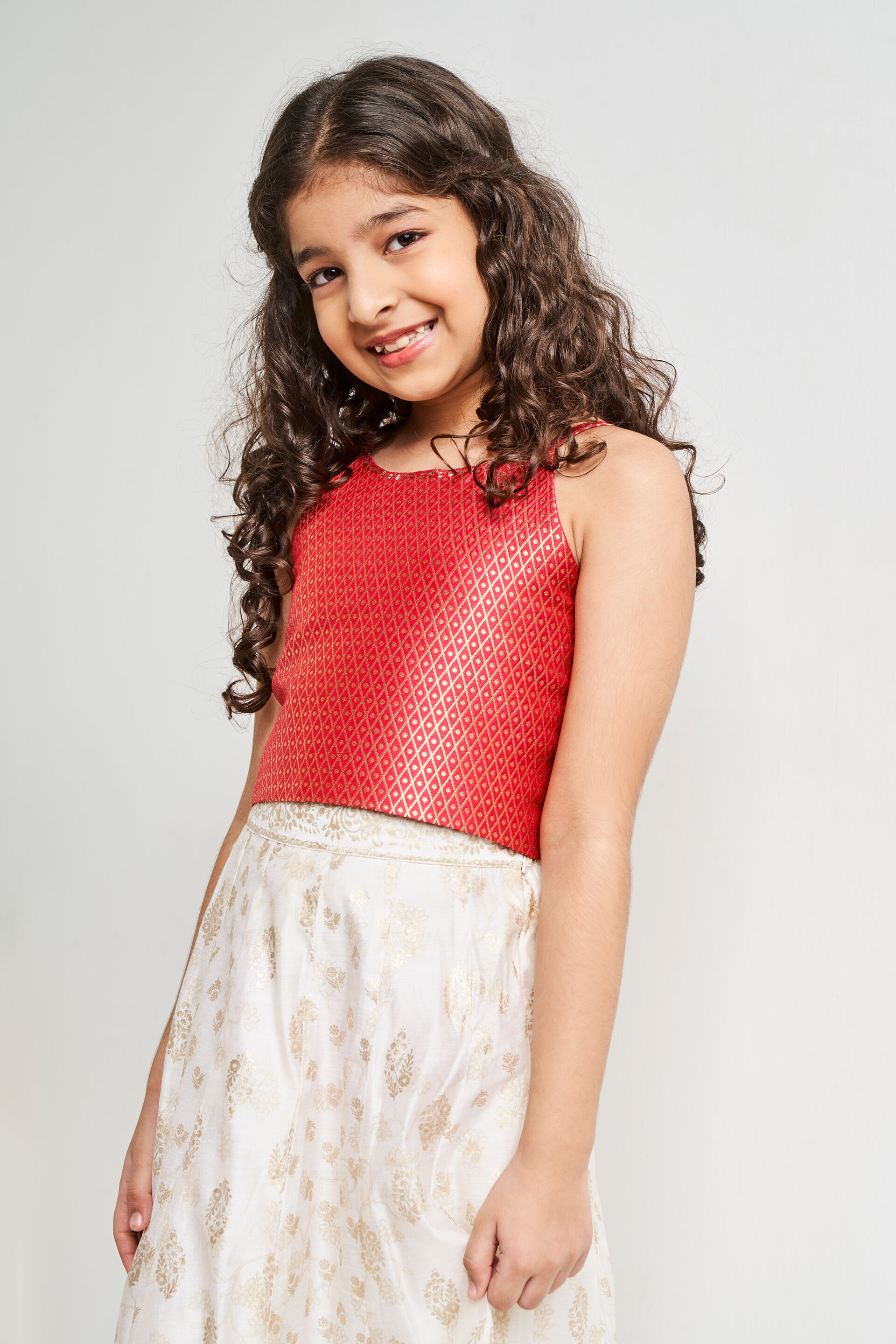 Red Brocade Straight Top, Red, image 4