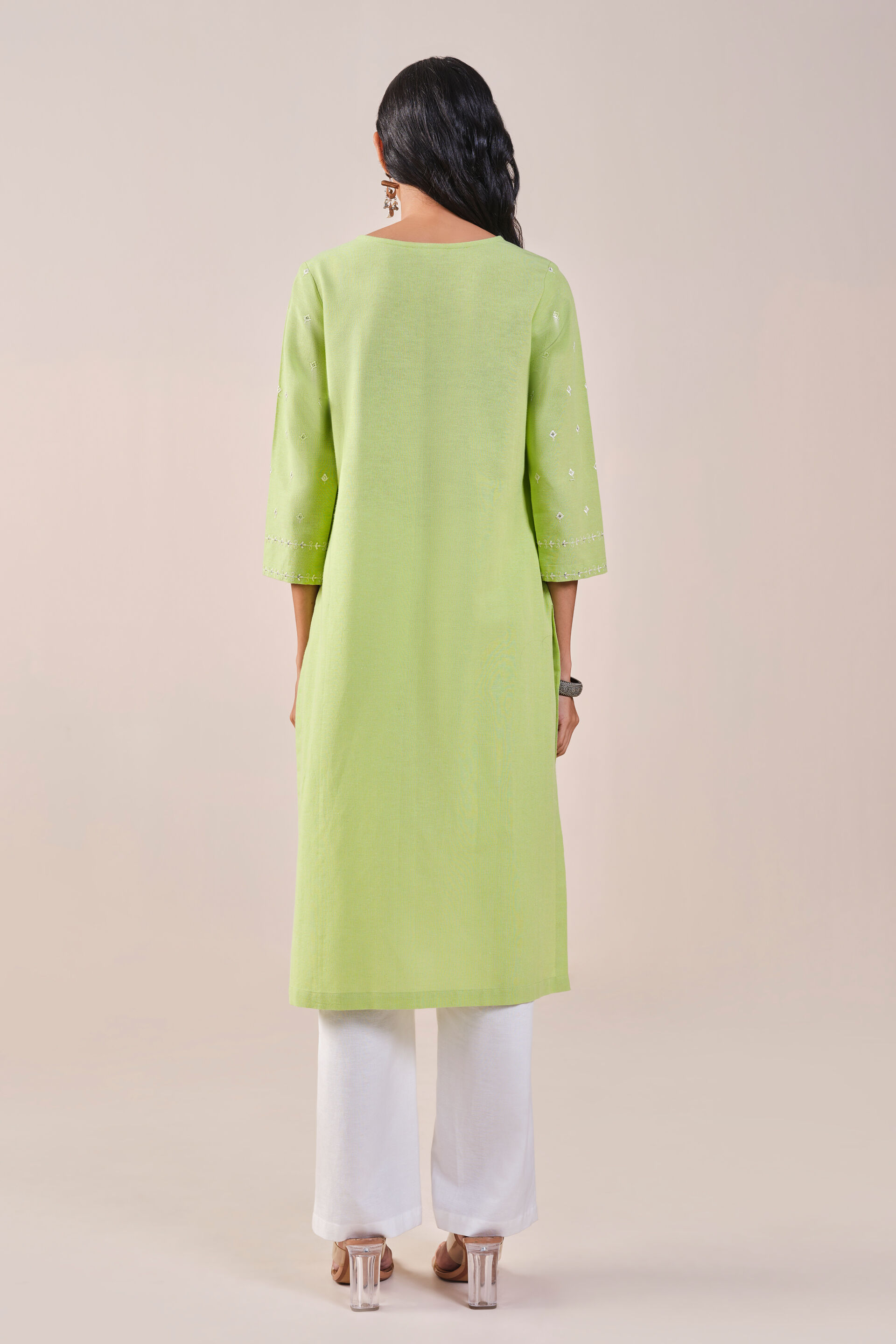 Lime Printed Rayon Linen Blend  Kurta, Lime, image 5