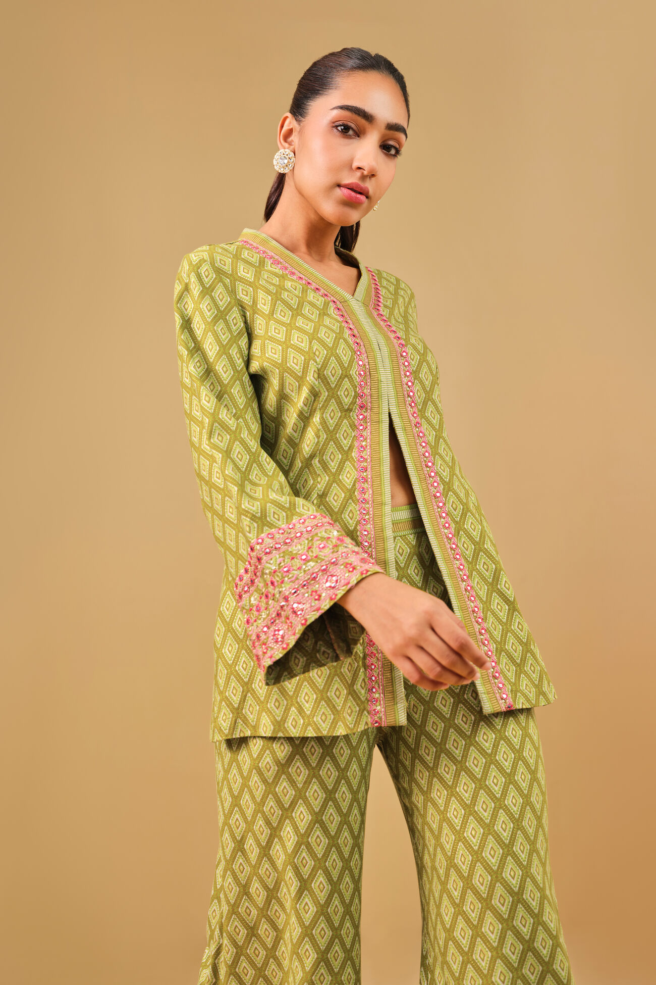 Embroidered Jacket Style Lime Co-ord, Lime, image 4