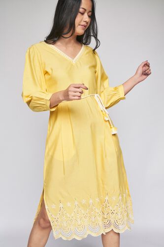 1 - Yellow Solid Fit & Flare Dress, image 1