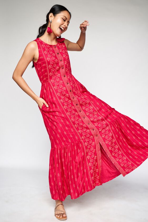 1 - Hot Pink Geometric Fit and Flare Gown, image 1