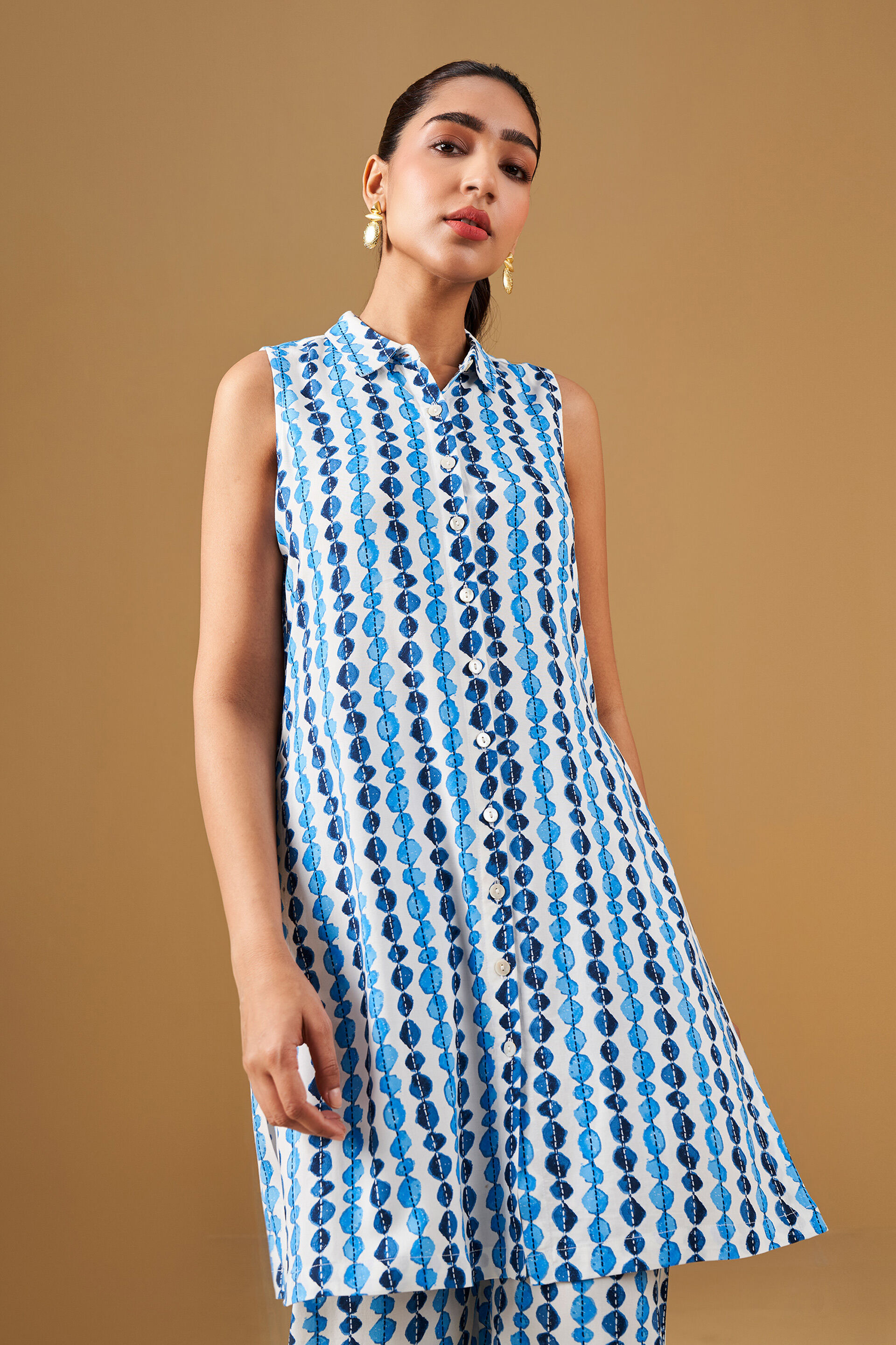 Tie Dye Inspired Viscose Kurta Set, Blue, image 5