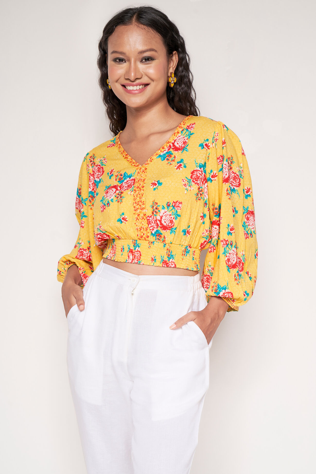 Full Of Life Floral Top, Yellow, image 3