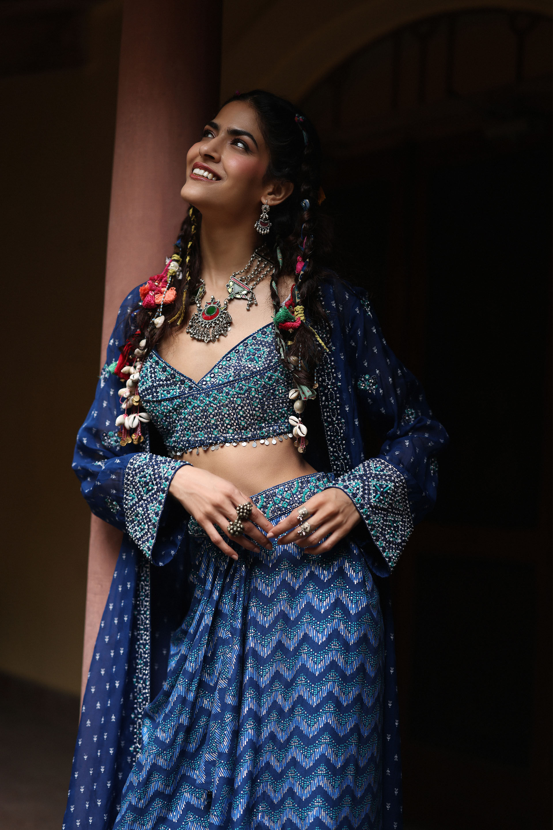 Neeli Leher Skirt Set, Blue, image 5