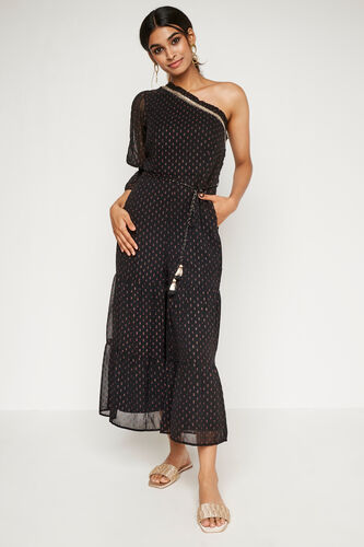 Black Khadi Straight Jump Suit, Black, image 3