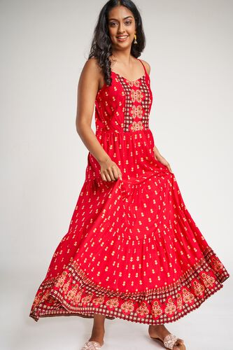 1 - Hot Pink Floral Printed Fit And Flare Dress, image 1