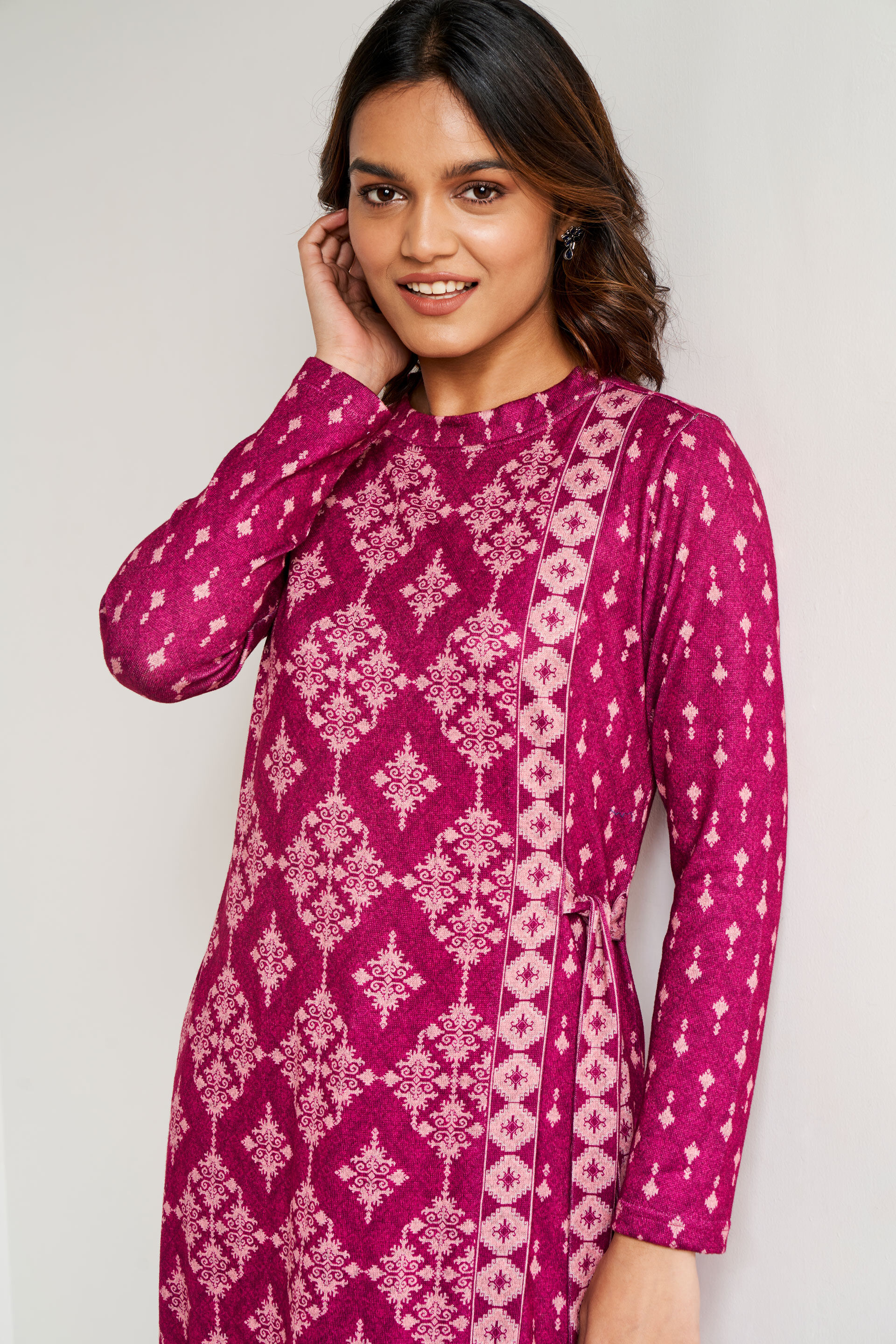 Wine Geometric Straight Kurta, Wine, image 5
