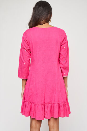 Pink Solid Flared Dress, Pink, image 5
