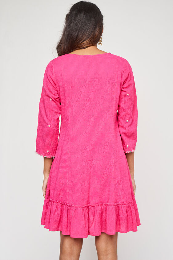 Pink Solid Flared Dress, Pink, image 5