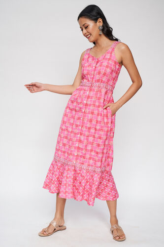 3 - Pink Floral Printed Trapeze Dress, image 3