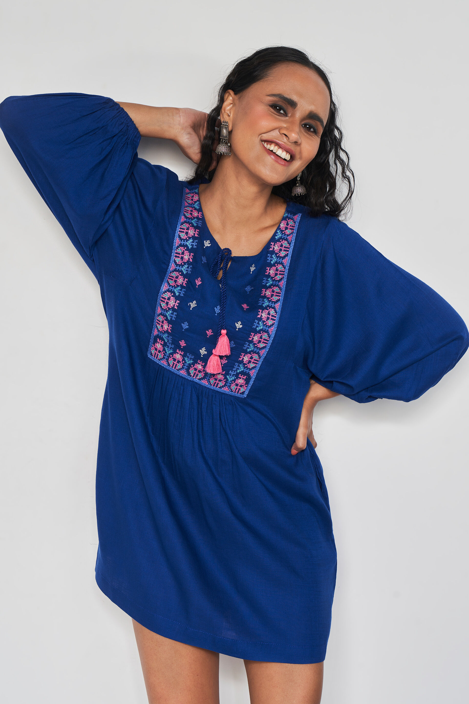 Vrishti Embroidered Dress, Blue, image 3