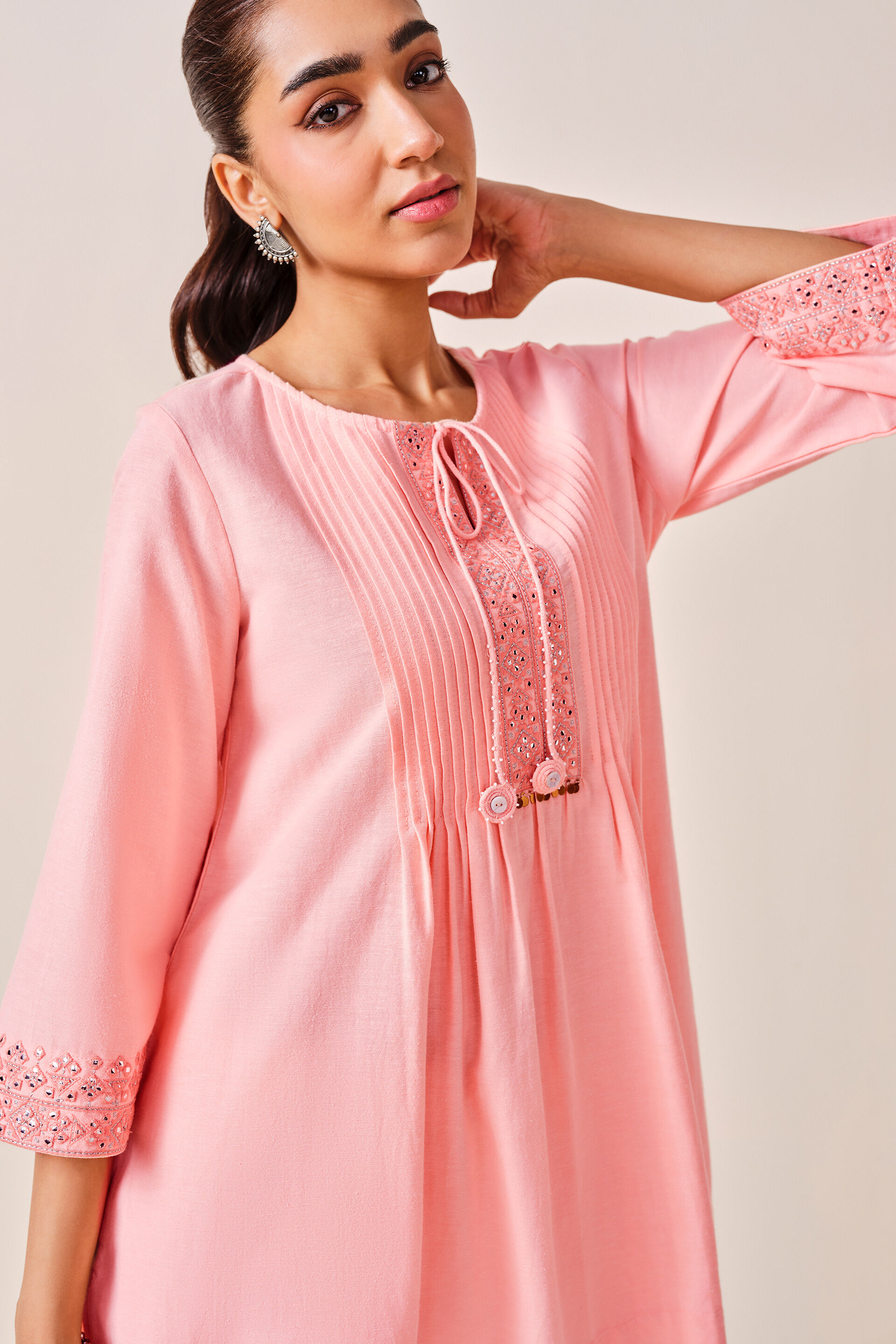 Peach Tassled Viscose Tunic, Peach, image 4