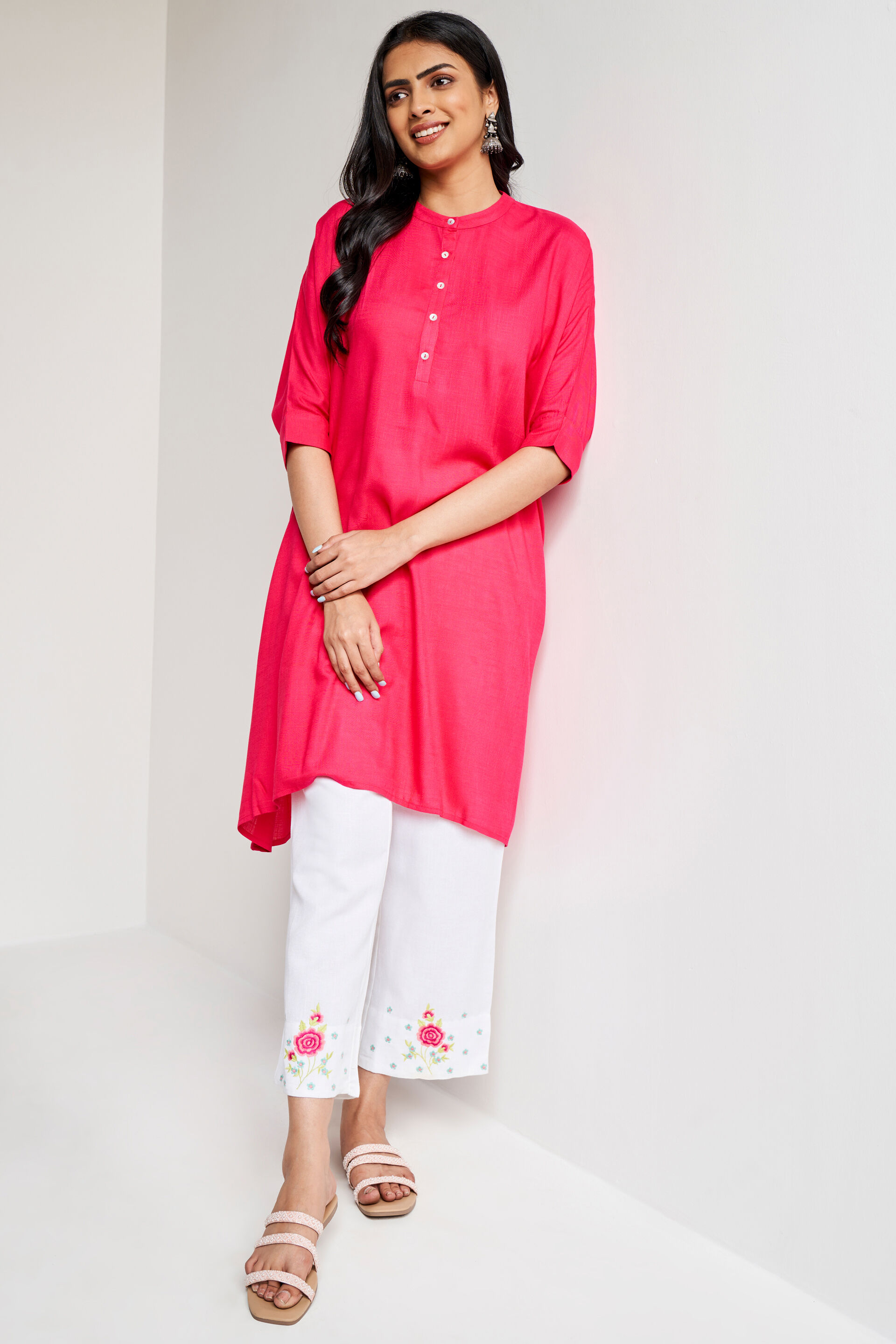 White Solid Embroidered Bottom, White, image 3