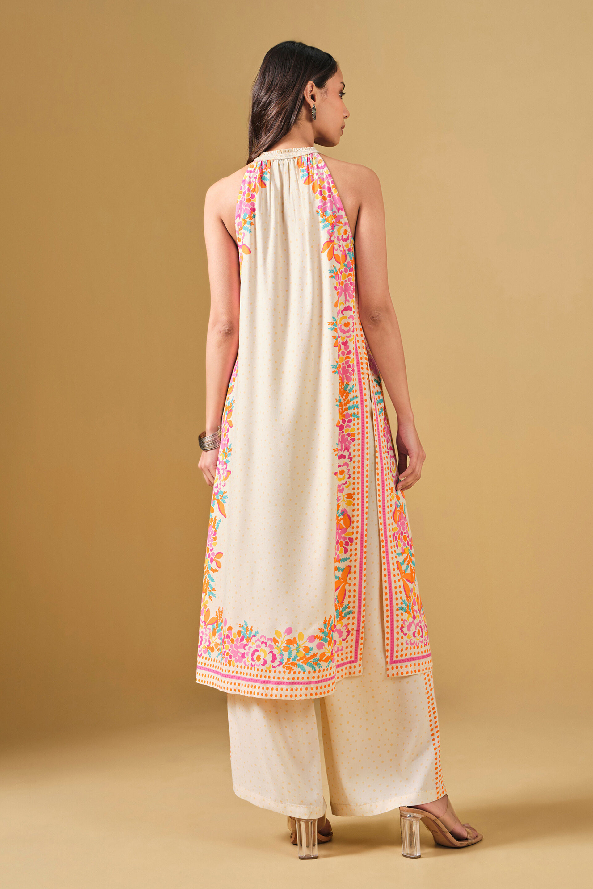 Floral Print Viscose Kurta Set, Off White, image 4