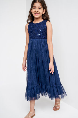 Red Solid Flounce Gown, Indigo, image 2