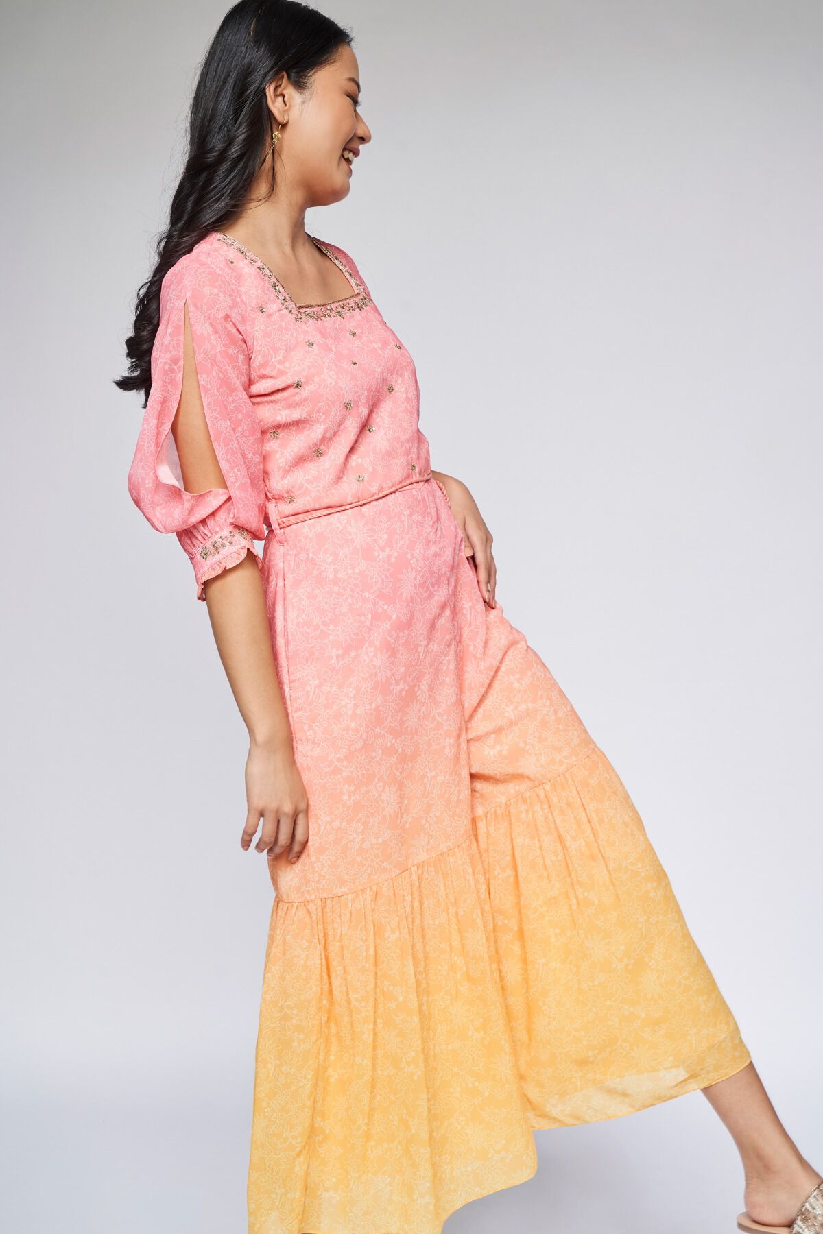 Pink Floral Fit \u0026 Flare Jump Suit 