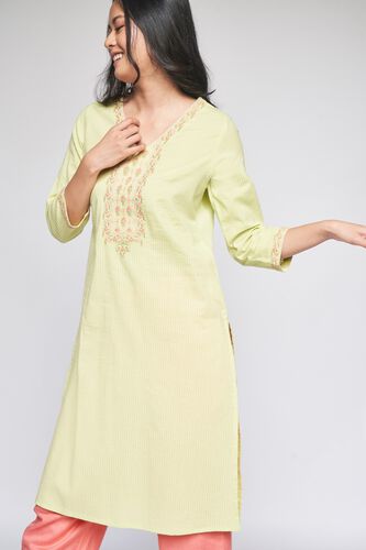 4 - Mint Self Design Straight Kurta, image 2