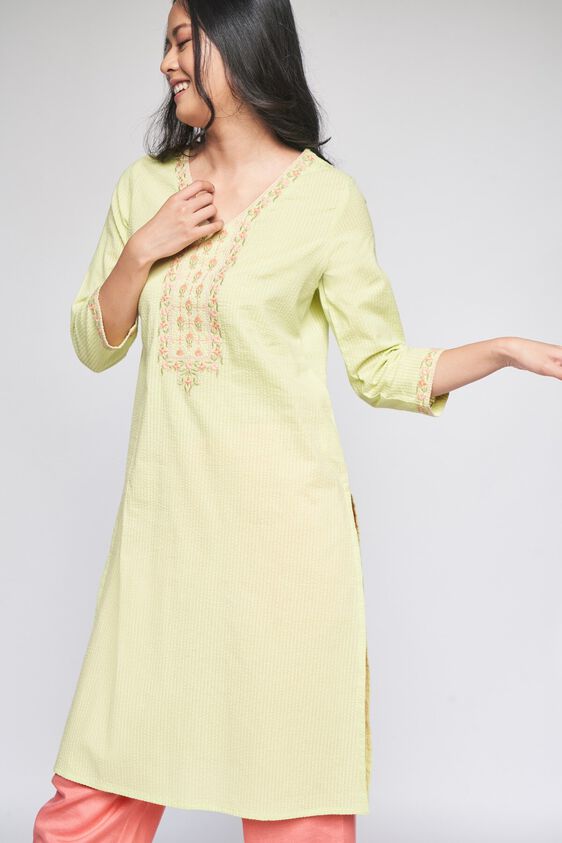 4 - Mint Self Design Straight Kurta, image 2