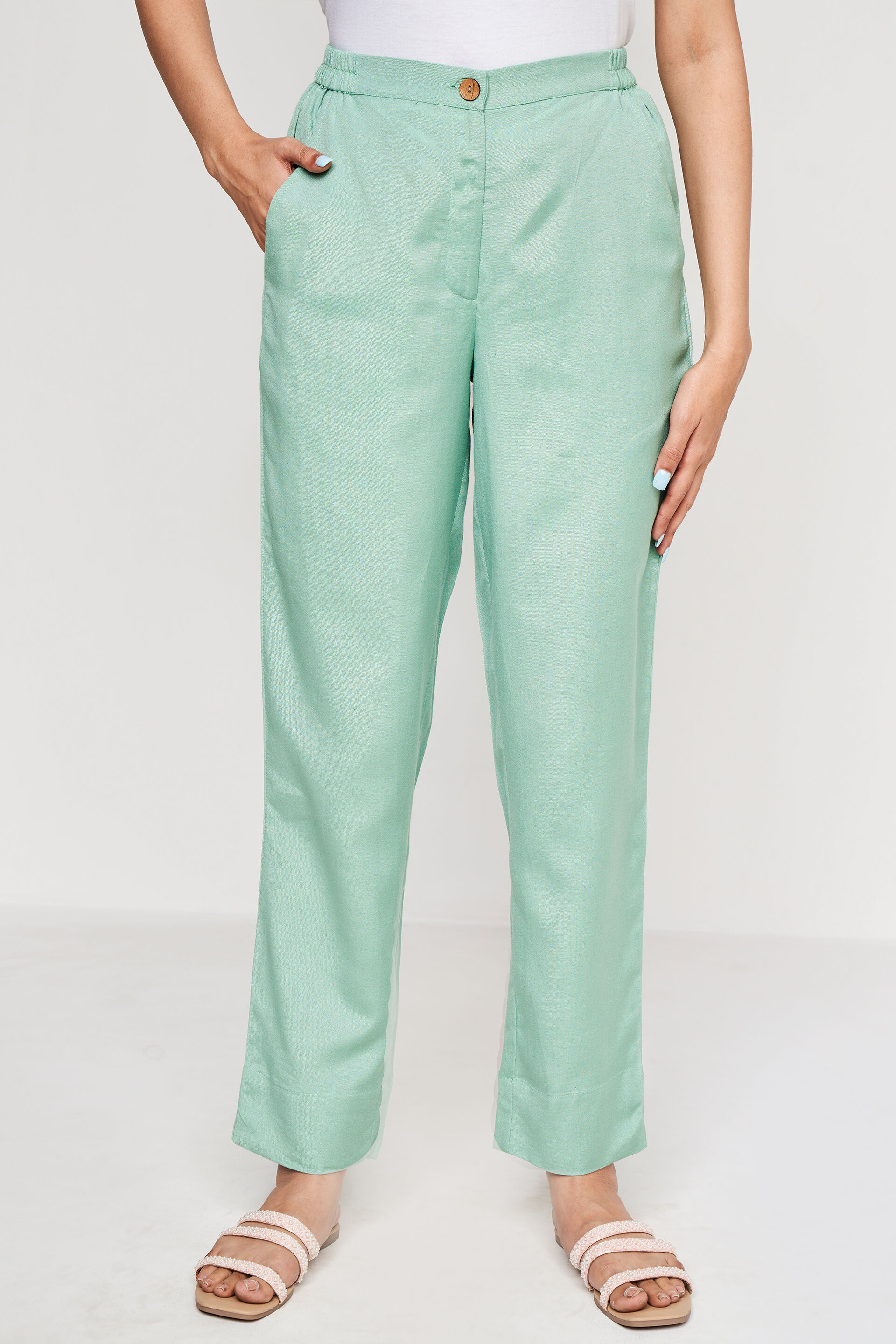 Buy Sage Green Solid Straight Bottom Online for Women from