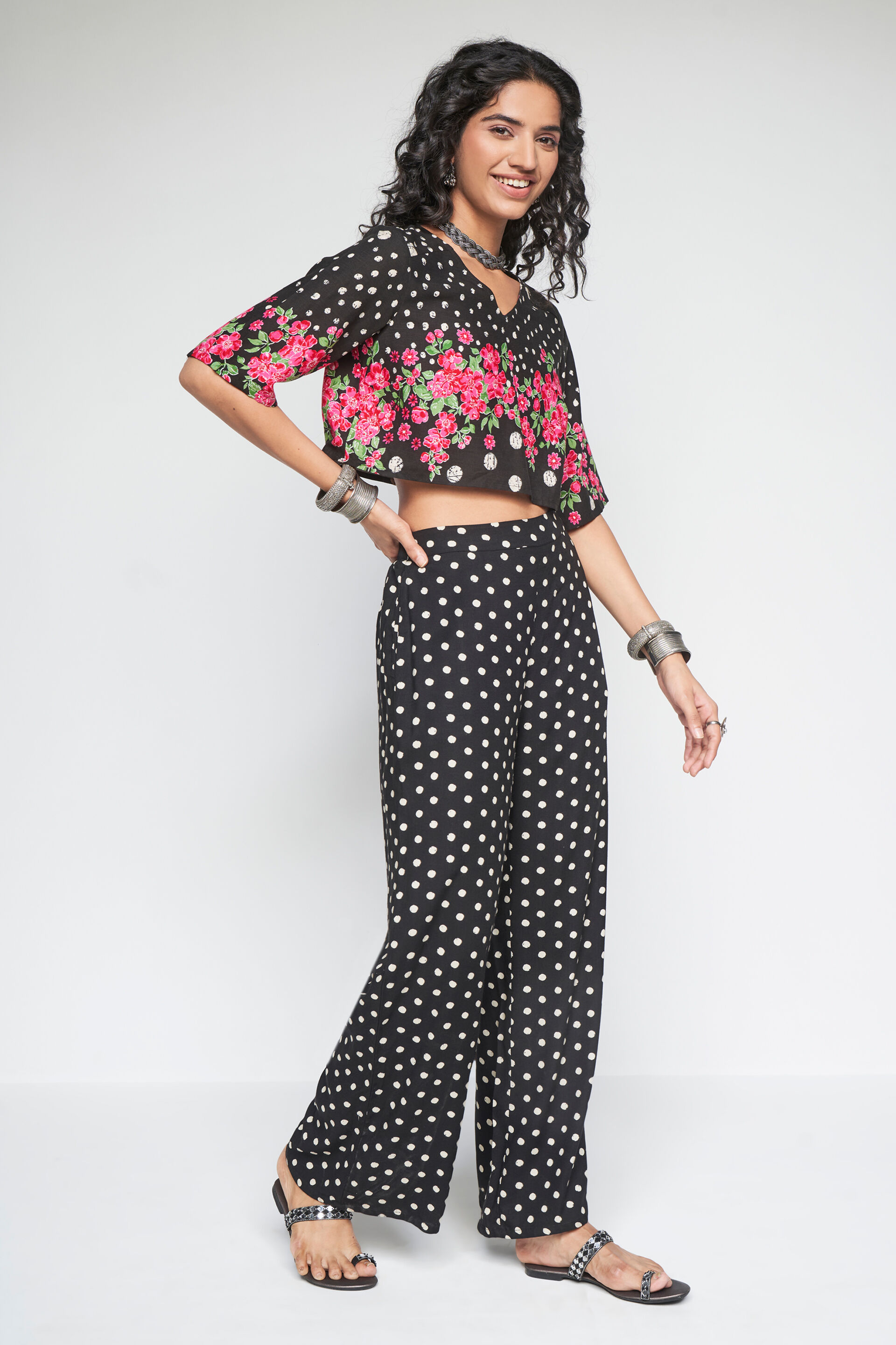 Black Floral-Polka Co-ords Set, Black, image 3
