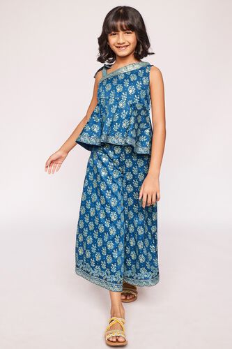 4 - Midnight Blue Gathers or Pleats Floral Suit, image 4