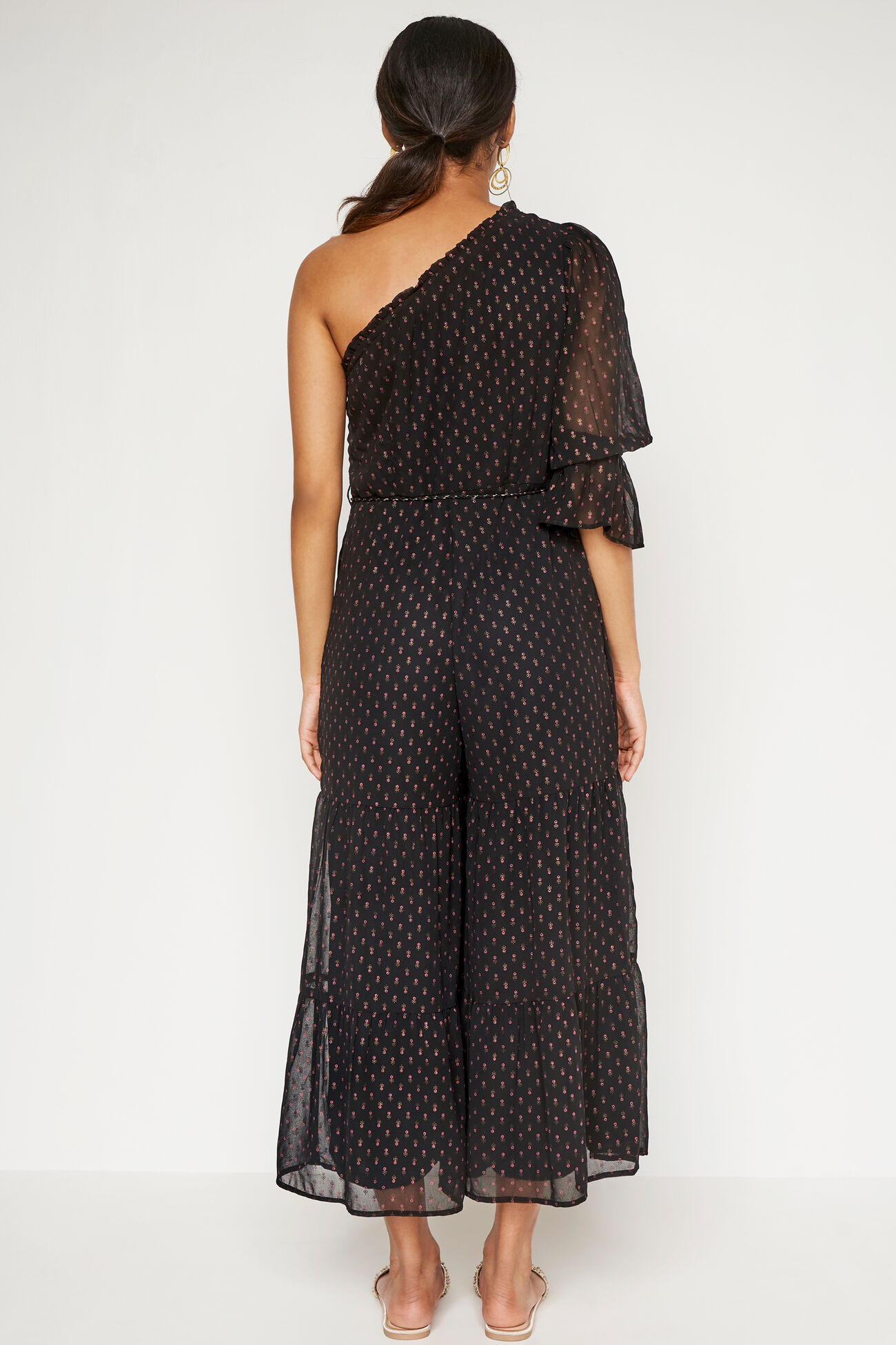 Black Khadi Straight Jump Suit, Black, image 4