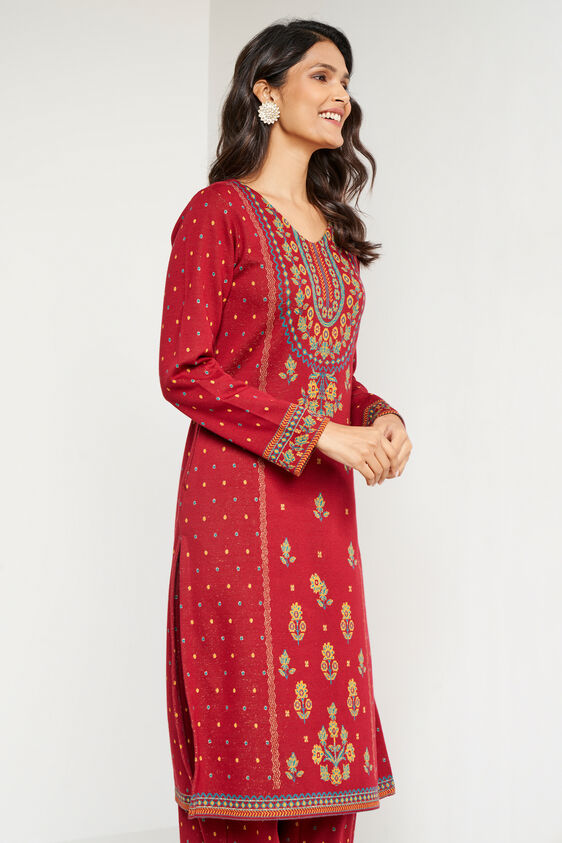 Maroon Jacquard Straight Slip-On Suit, Maroon, image 4