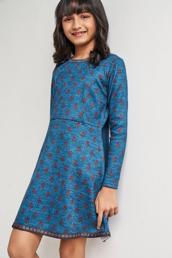 Floral Fit and Flare Dress, Teal, image 4