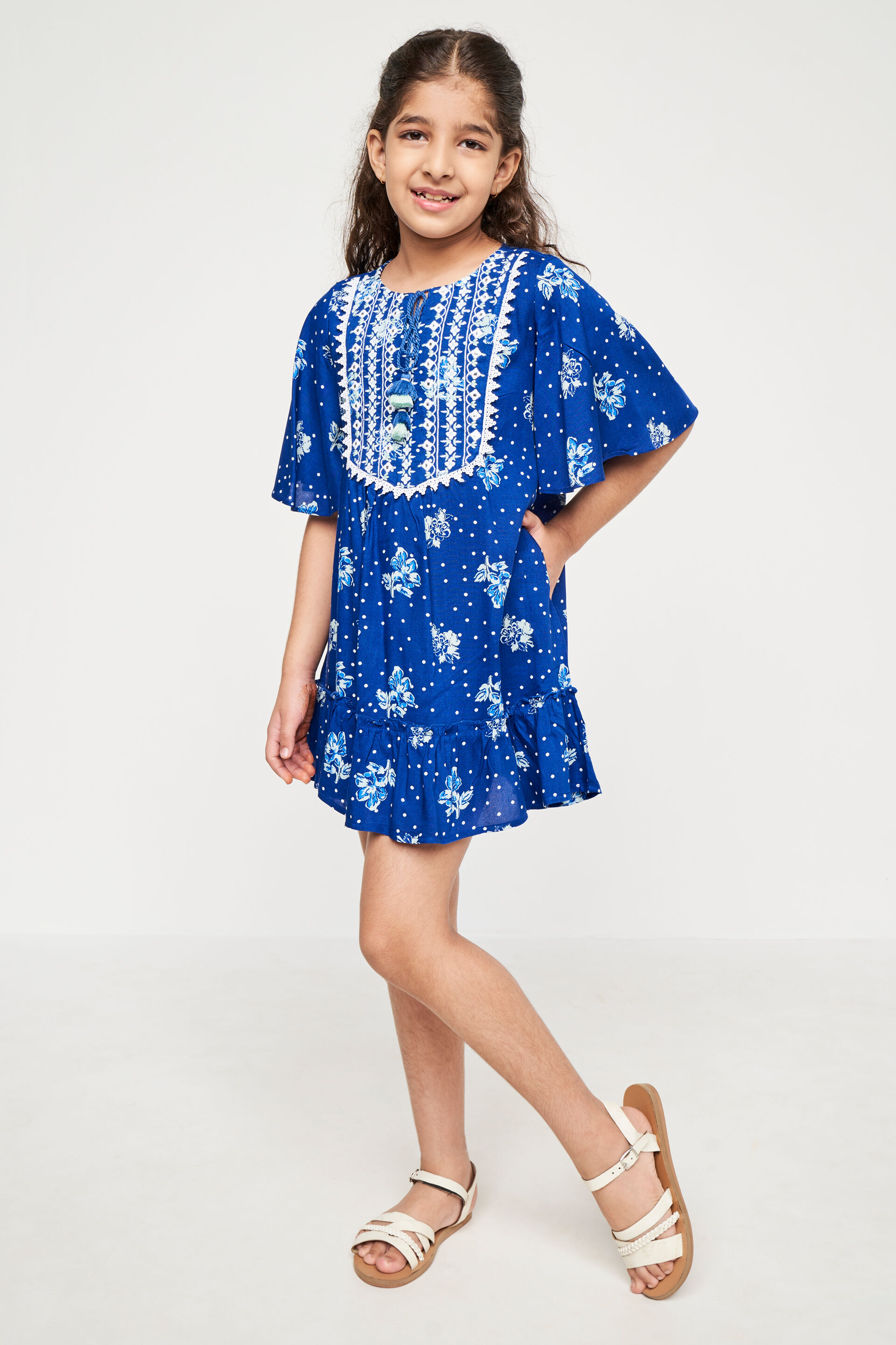 Blue Floral Embroidered Dress
