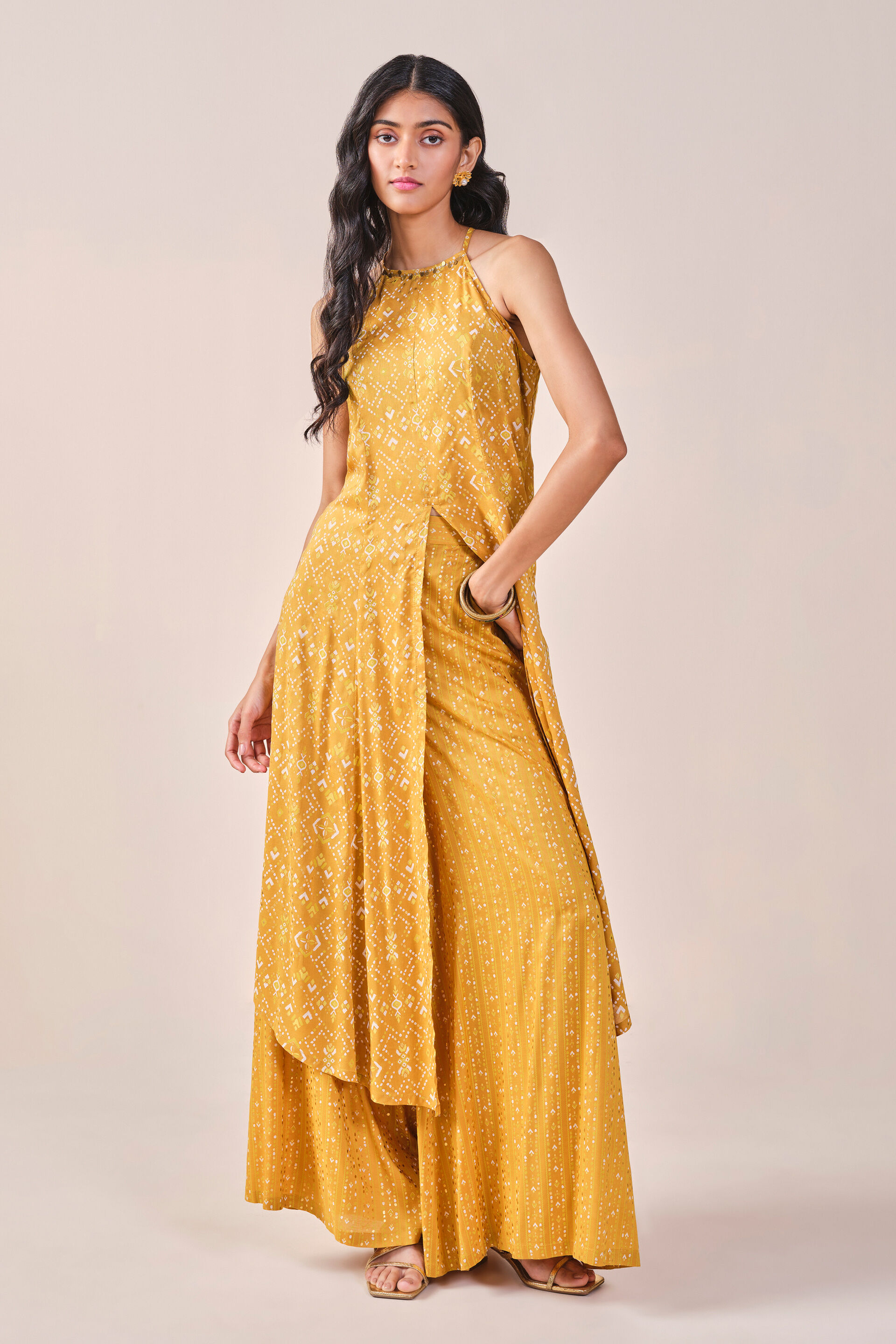 Mustard geometric Print Kurta Set, Mustard, image 7
