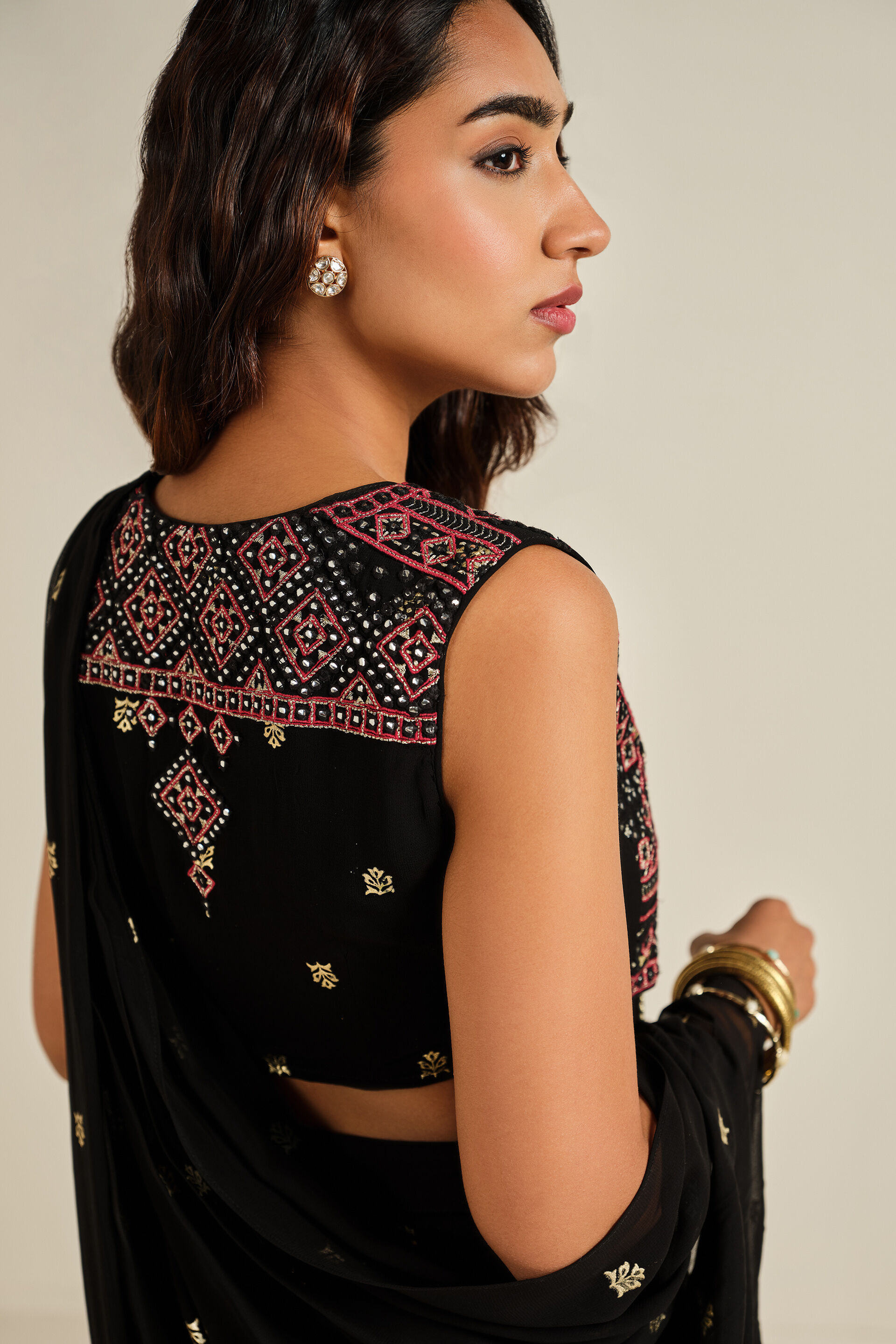 Shaam Sitaara Pre-draped Saree, Black, image 4