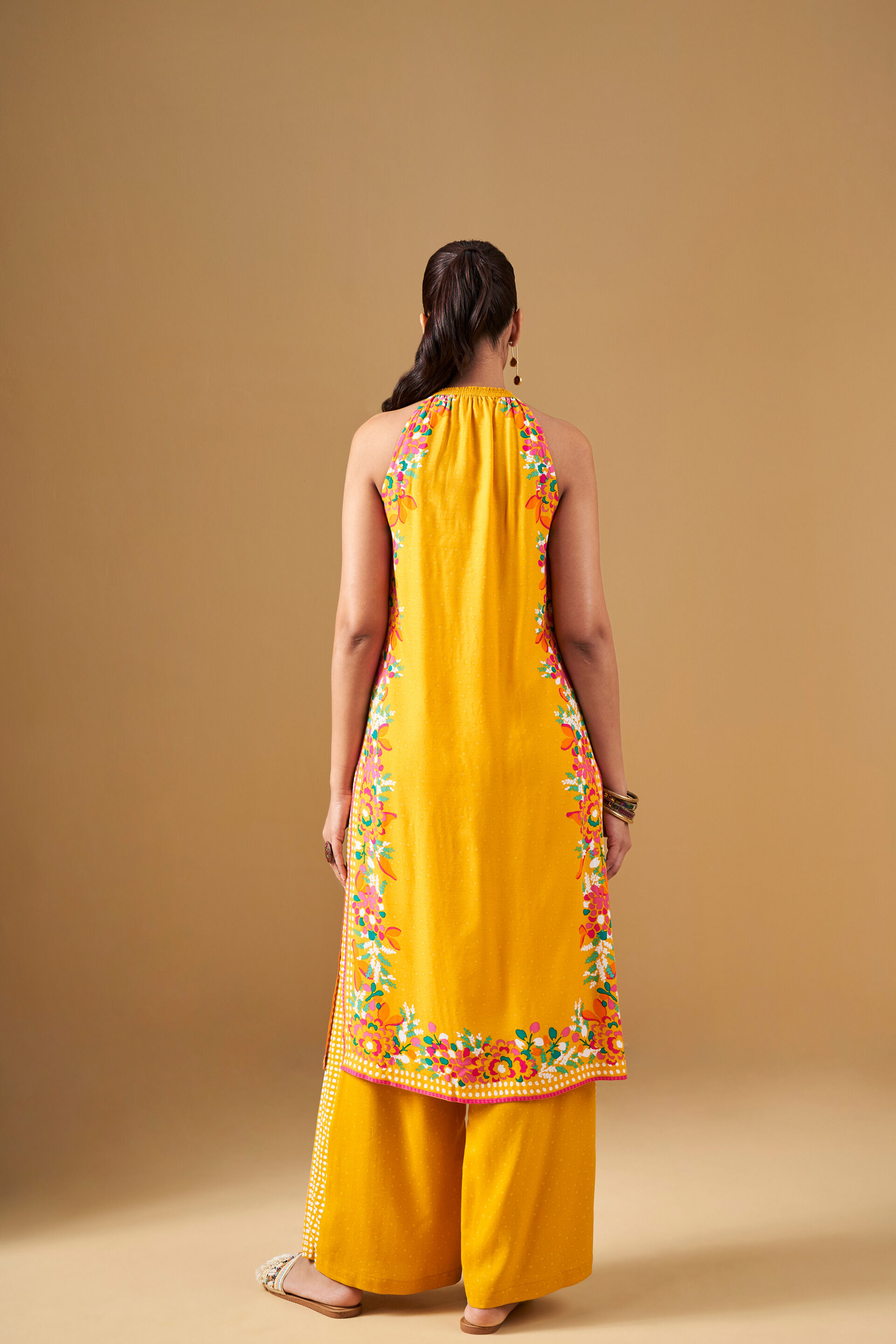 Floral Print Mustard Viscose Kurta Set, Mustard, image 6