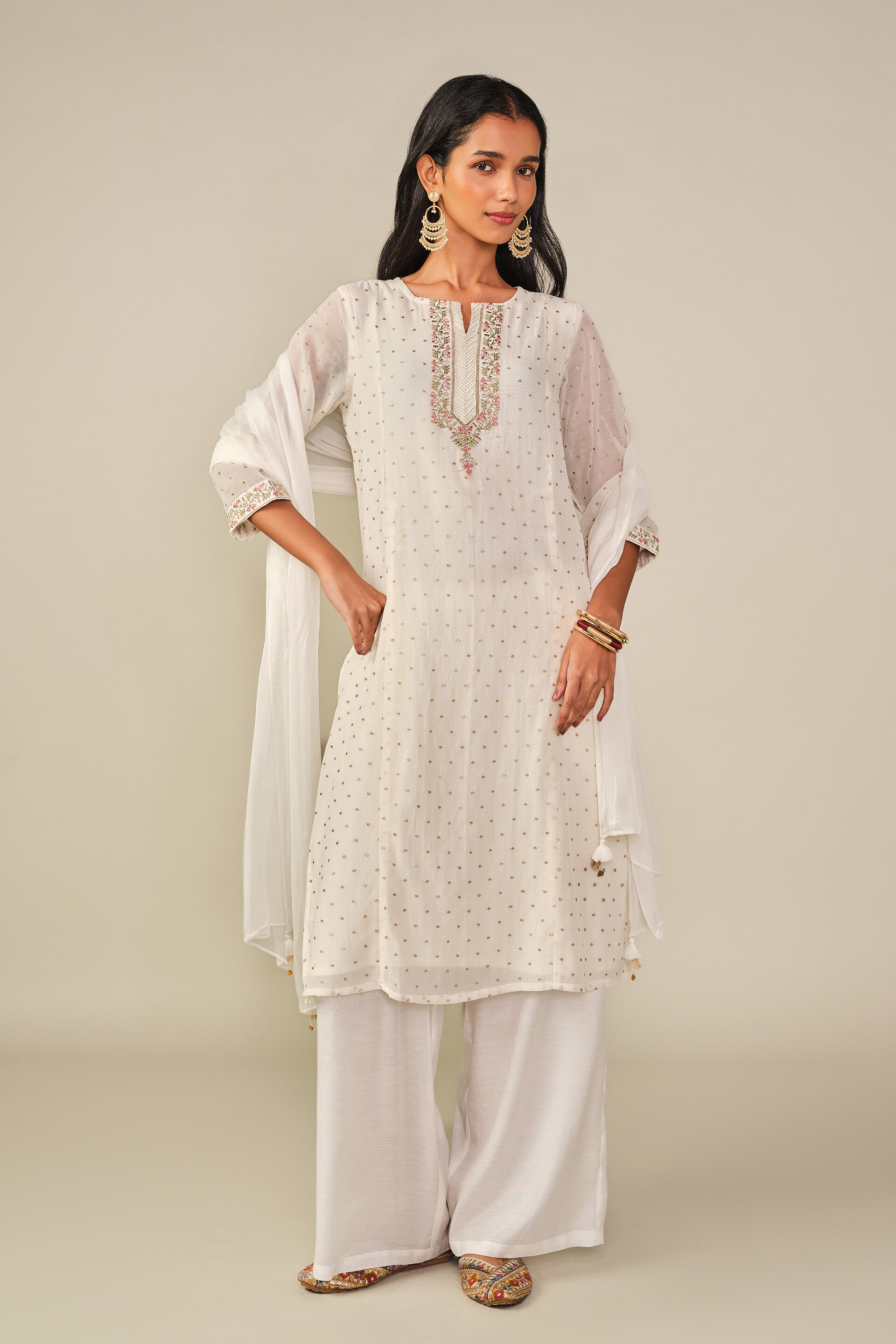 Embroidered Kurta Set in White