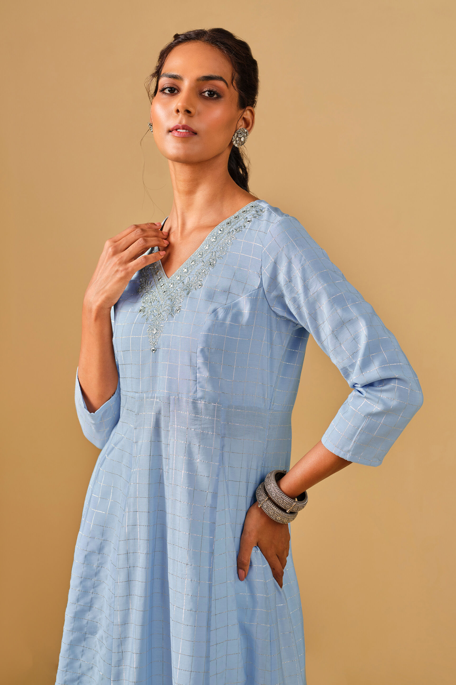 Blue Embroidered Kurta, Blue, image 4