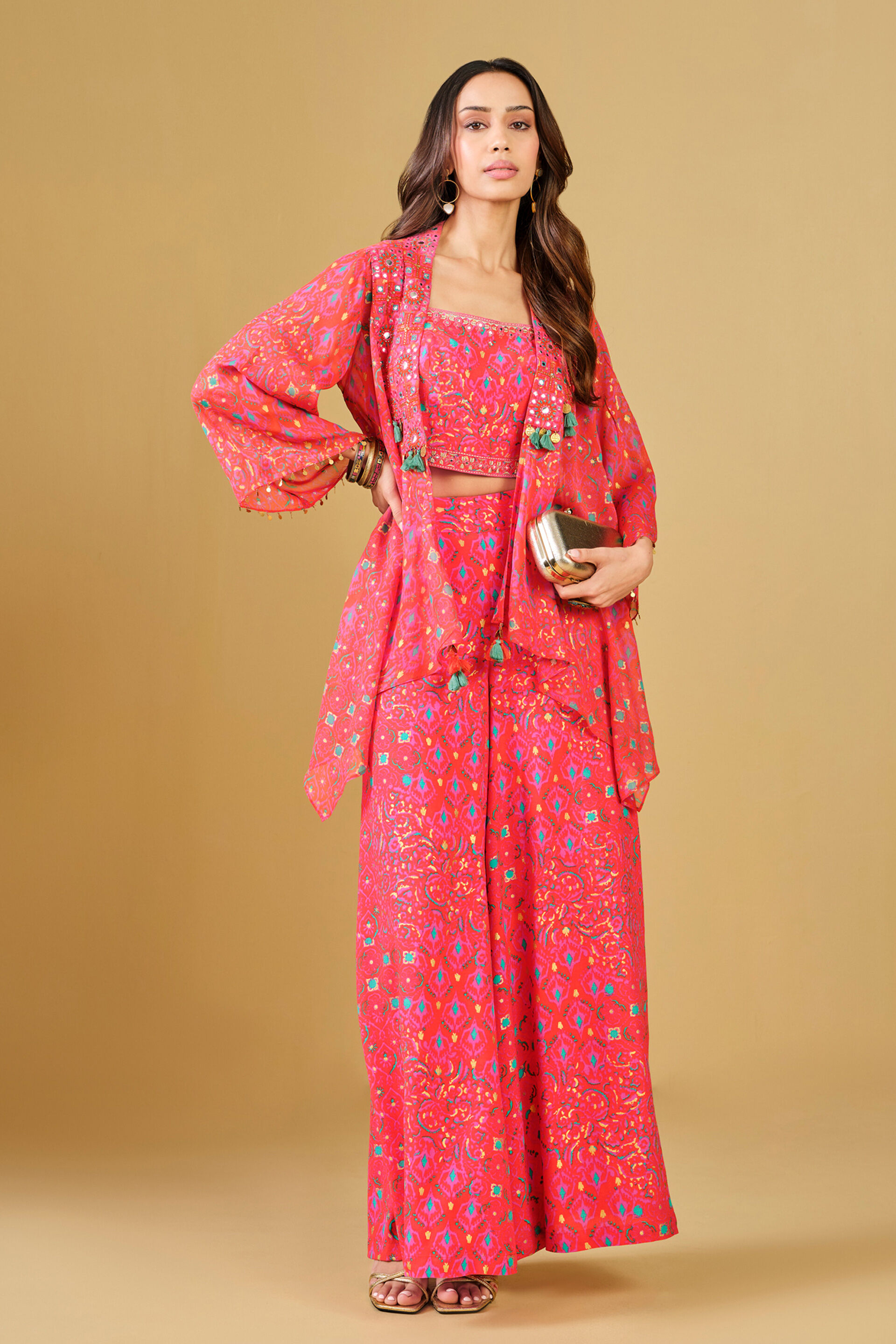 Orange Festive Crop Top Co-ord, Orange, image 4