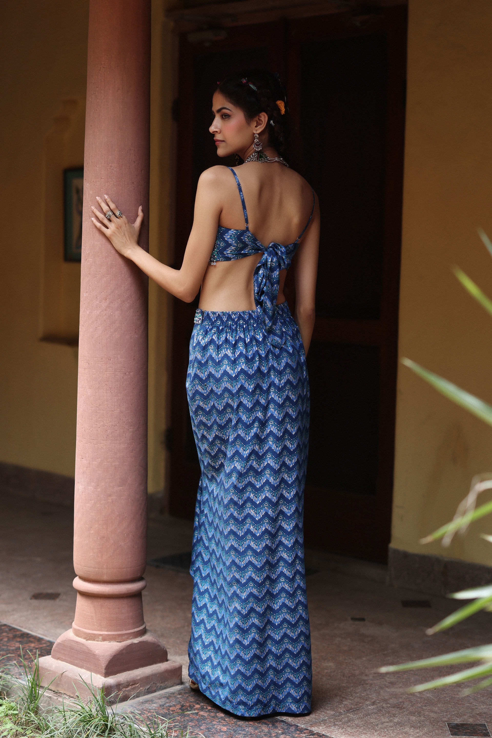 Neeli Leher Skirt Set, Blue, image 8