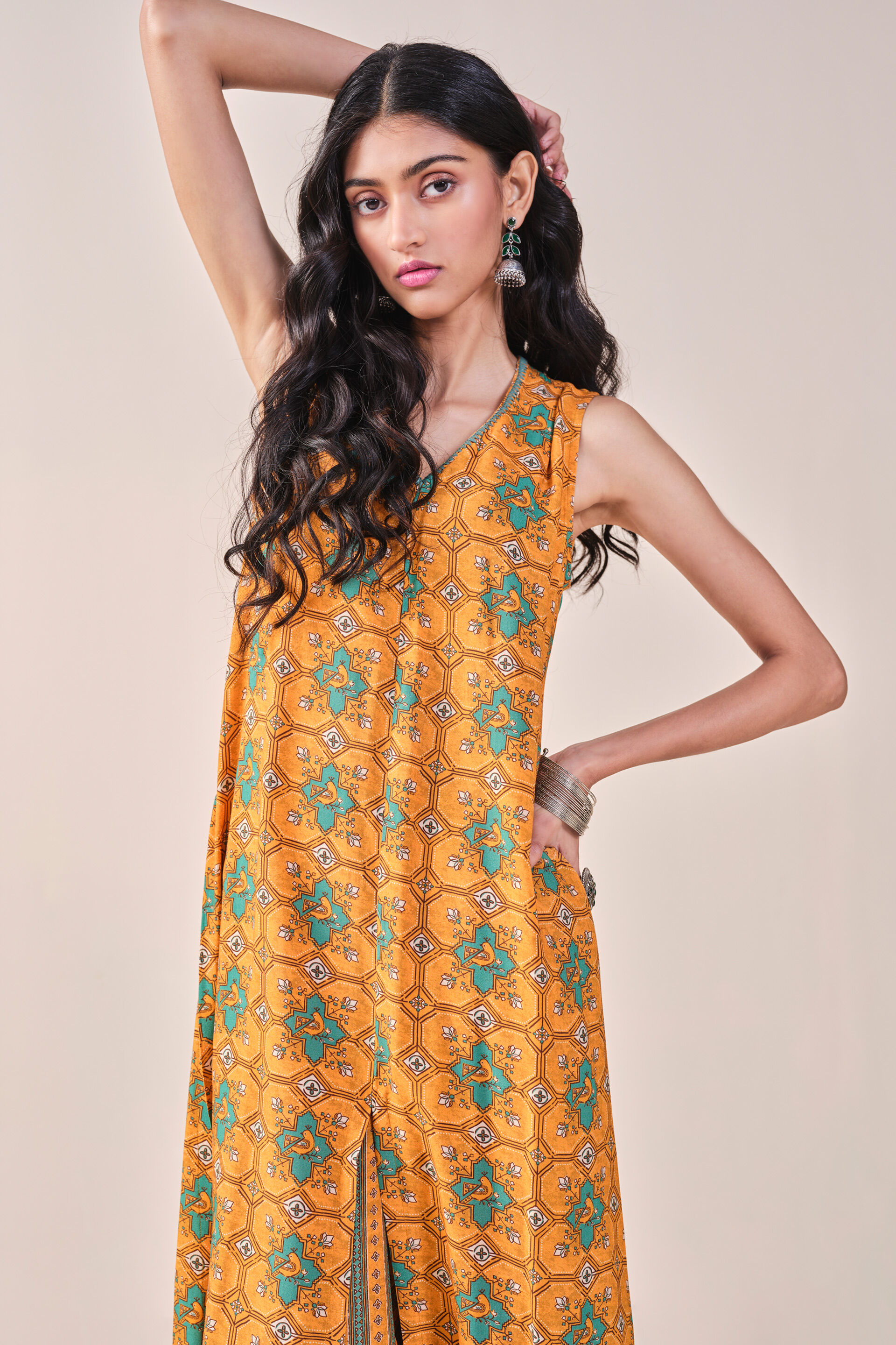 Nature-Inspired Printed Kurta Set, Mustard, image 7