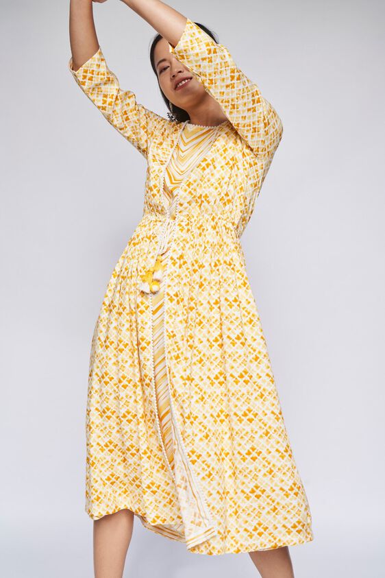 5 - Yellow Geometric Fit & Flare Dress, image 6
