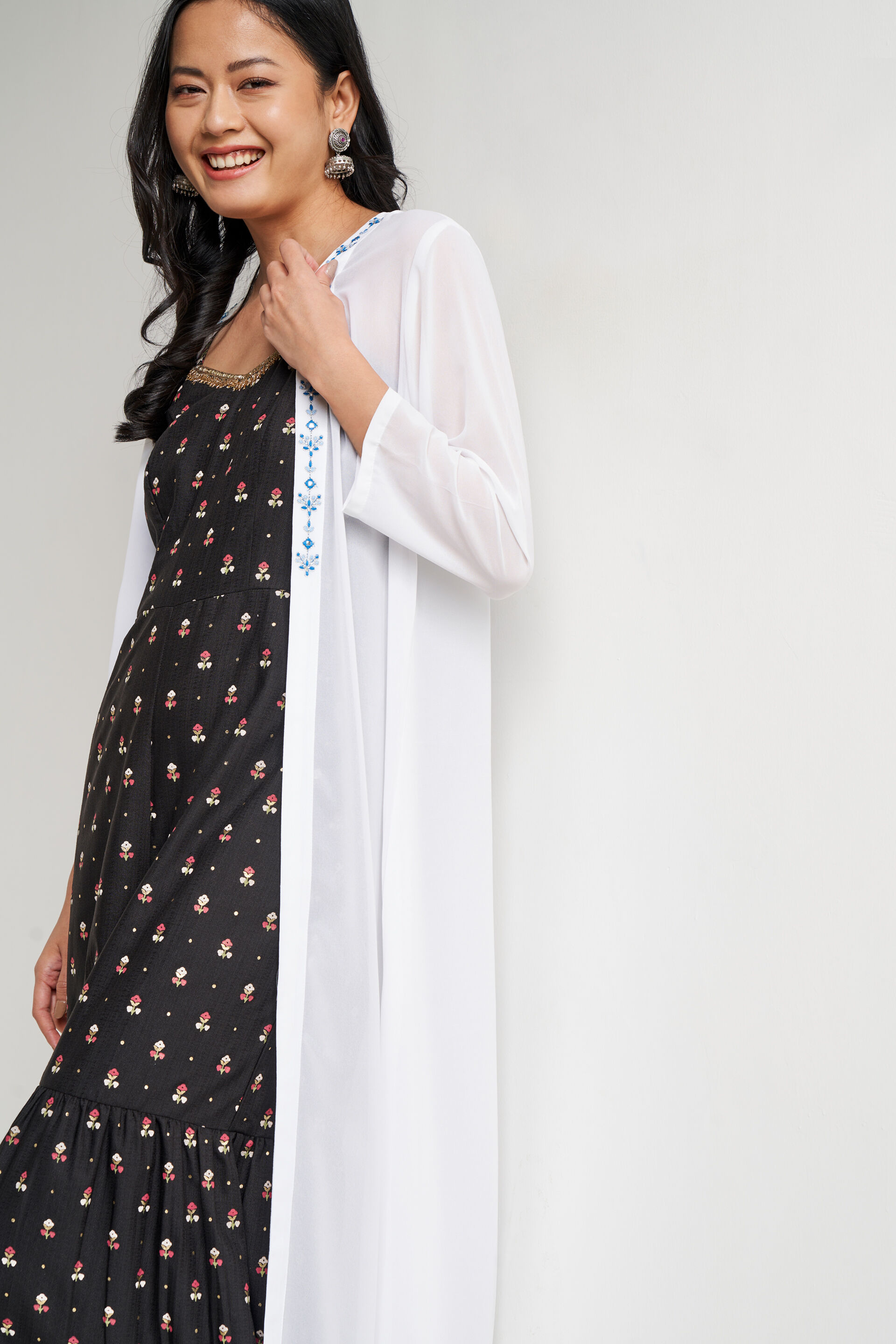 Buy White Ethnic Motifs Flared Shrug Online at Best Price at