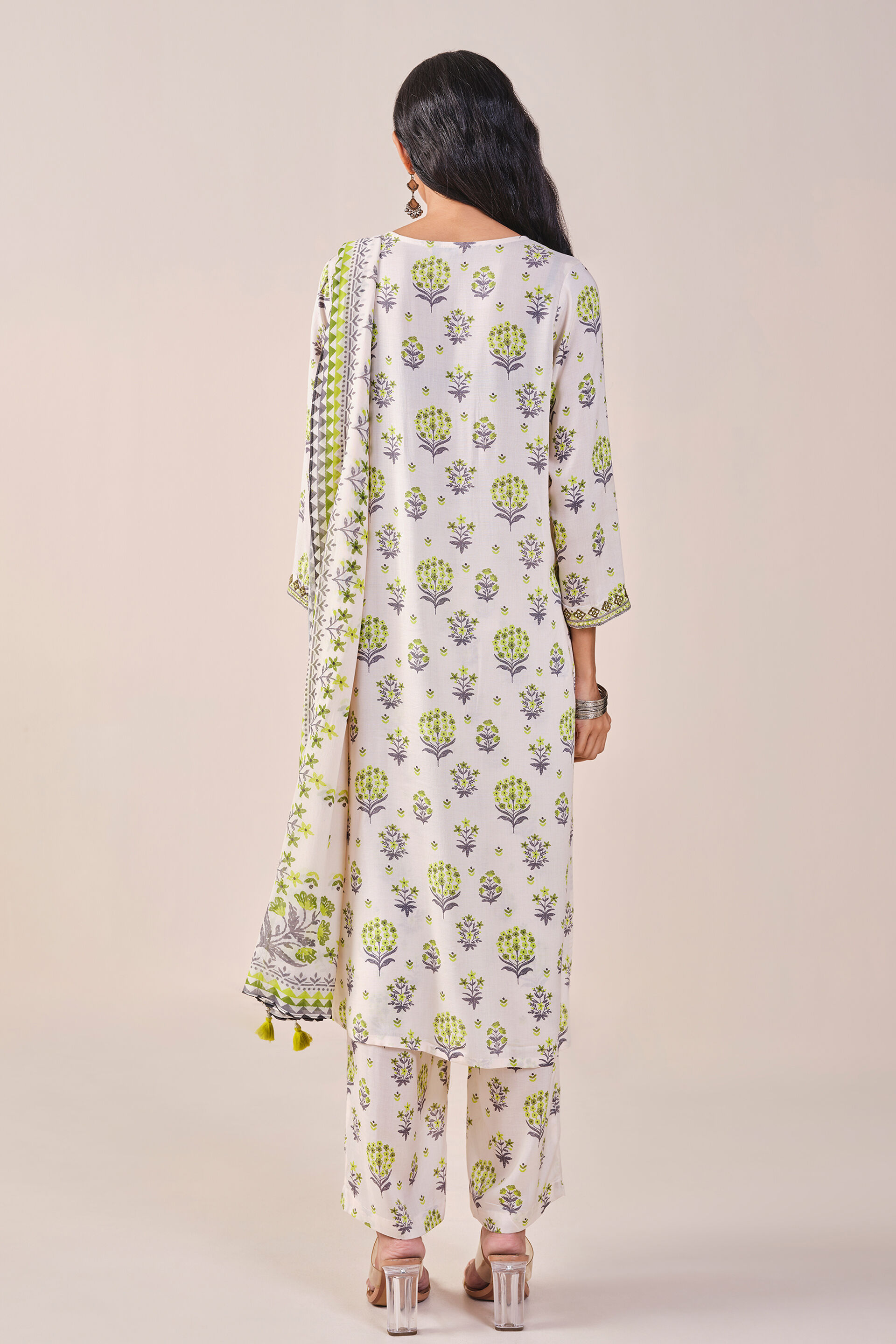 Off White Butti Printed Viscose Kurta Set, Off White, image 3