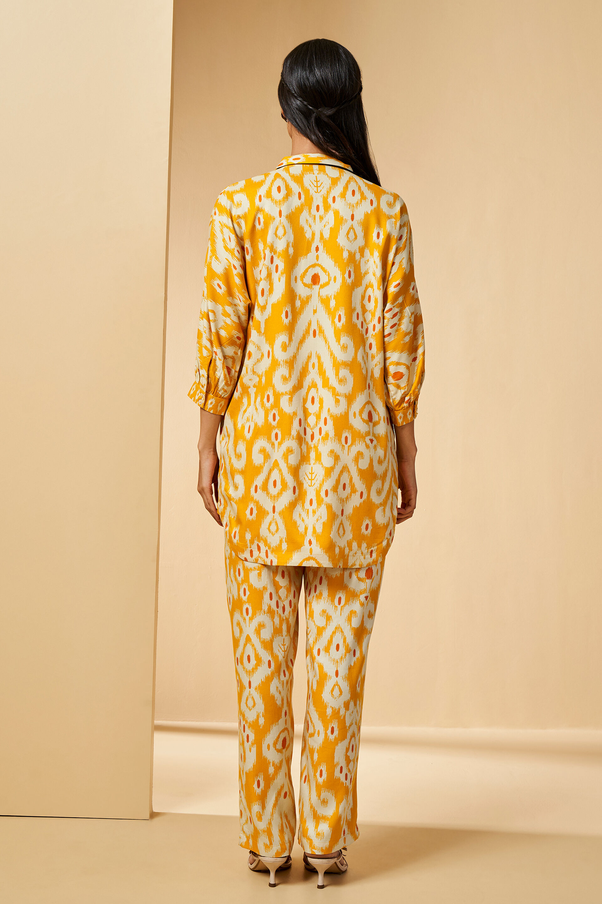 Ikat Inspired Yellow Kurta Set, Yellow, image 6