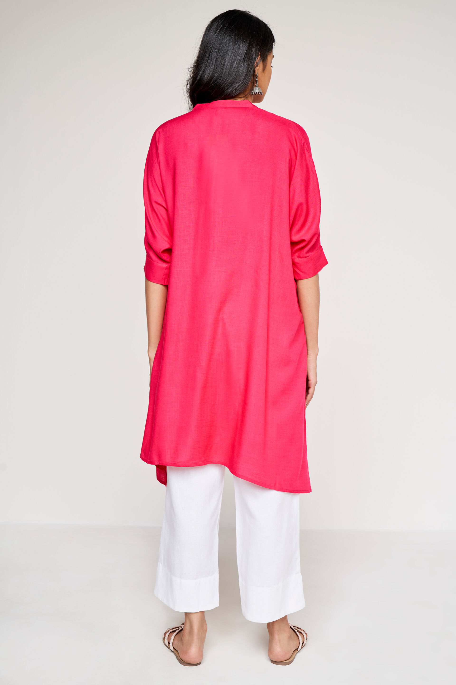 Pink Solid Curved Kurta, Pink, image 5