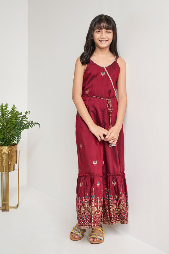 Indigo Ethnic Motifs Flared Jumpsuit, Maroon, image 1