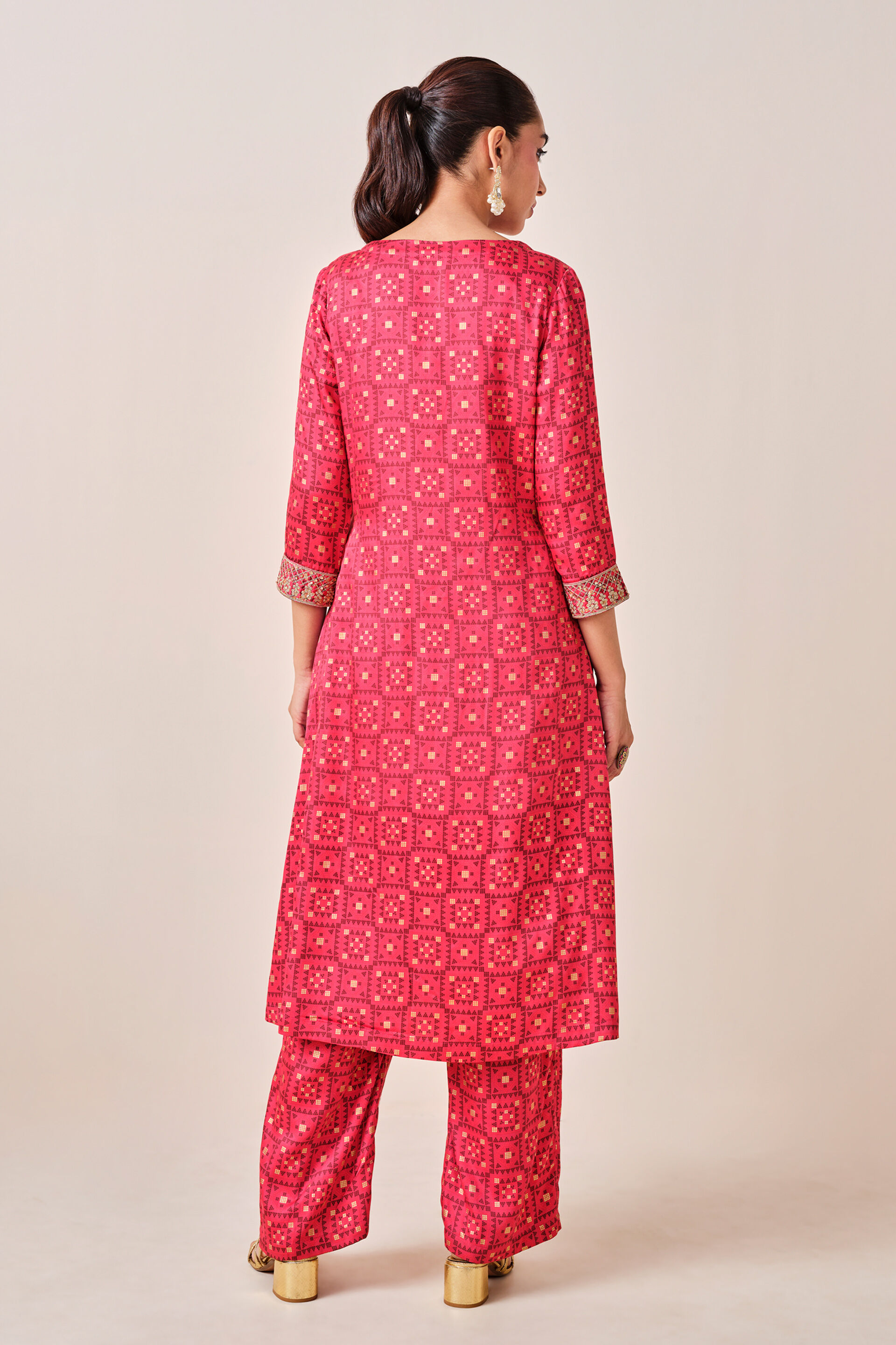Red India-Inspired Print Viscose Kurta Set, Red, image 12
