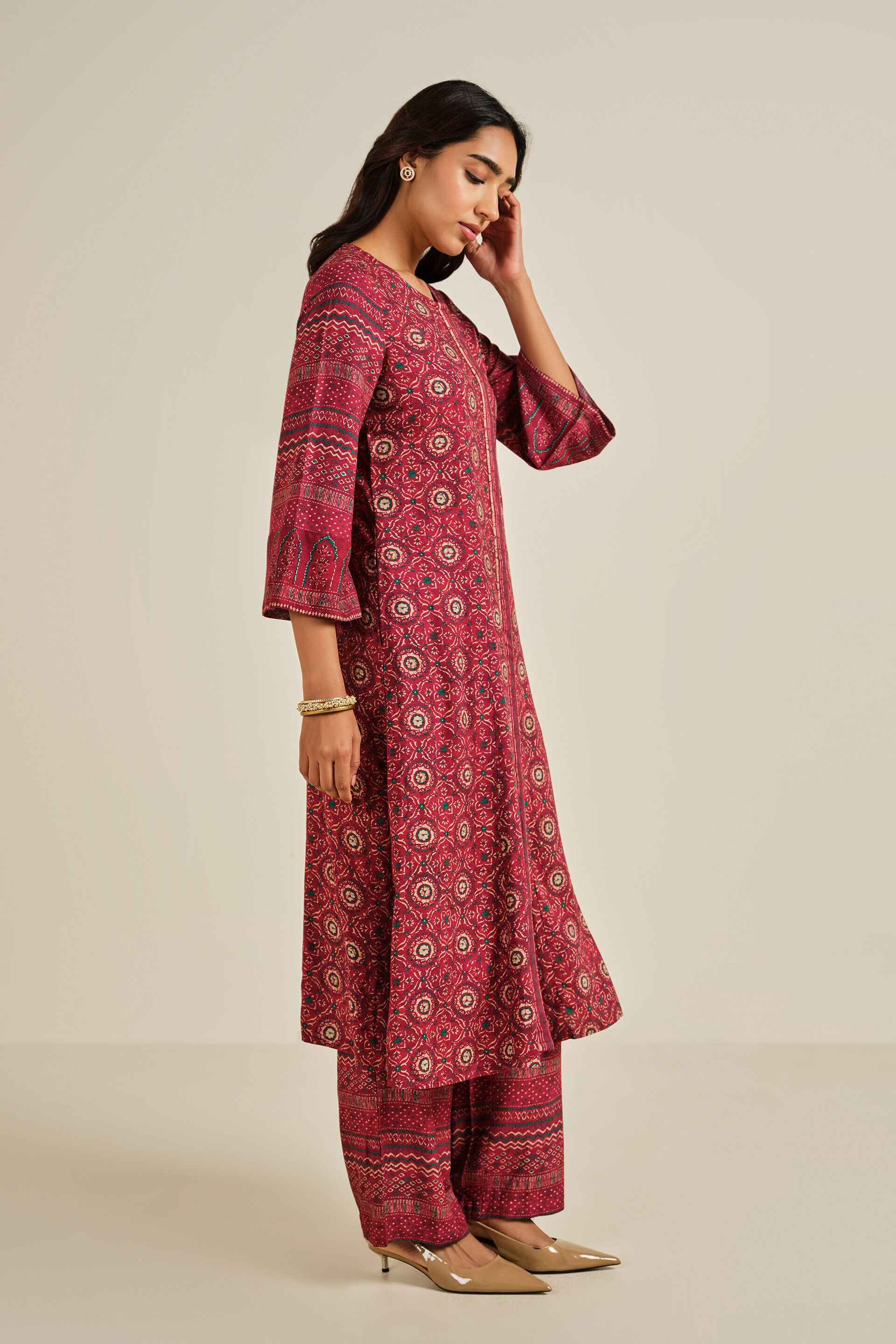 Berry Beat Kurta Set, Wine, image 3