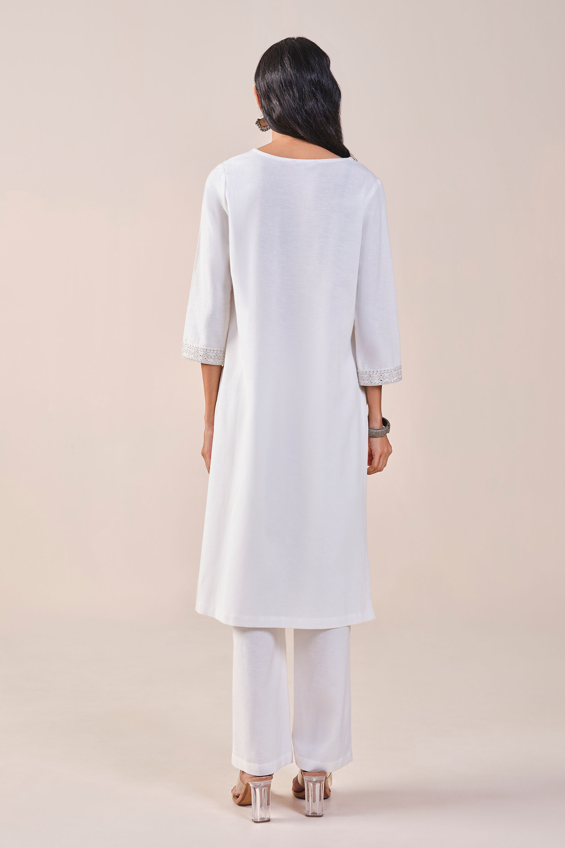 Elegant White Embroidered Kurta, White, image 5