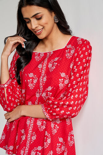 Red Floral Straight Top, Red, image 1